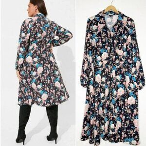 Torrid Sz 2X Plus Midi Shirtdress Studio Crepe De Chine Button Front Dark Floral